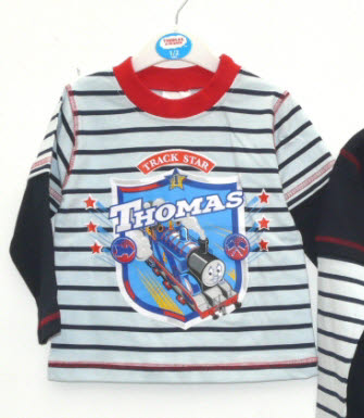 blad Maak een naam gloeilamp Thomas de Trein t-shirt lange mouwen (Wit Gestreept) "Track Star" (maat:  86-92) | T/C/TSMDS10